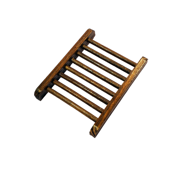 A wooden soap ladder (dark wood).